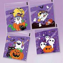 100 件万圣节派对礼品包装袋 - 不给糖就捣蛋、南瓜、鬼魂图案混合设计，非常适合派对礼物、派对礼品包装 - 彩色 - 查看 8