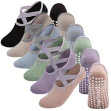 6 Pairs Of Yoga Socks, Women's Short Tube Boat Socks, Silicone Anti Slip Dance, Indoor Pilates, Floor Fitness Socks