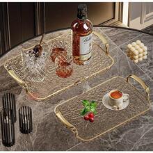 3pcs Transparent Elegant Golden-Rimmed Rectangular Trays Set, Large/Medium/Small PTE Transparent Serving Platters With Handles - Ideal For Fruits, Snacks, Pastries | Perfect For Parties & Festivals, Trays For Serving Food, Party & Festival Essenti - Transparent Gold - View 4