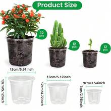 36 Packs Clear Nursery Pots With Drainage Holes - 3 Sizes (6", 5", 3.5") Lightweight Durable Reinforced Plastic Planters For Indoor/Outdoor Gardening, Seedlings, Herbs, Succulents, Ideal For Greening Projects And Garden Nurseries - Clear - View 4