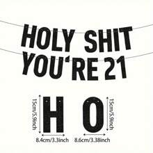 مجموعة واحدة من لافتات "Holy You're 18/21/30/40/50/60/70/80" اللامعة باللون الأسود، زينة حفلات عيد ميلاد سعيد لعمر 18/21/30/35/40/45/50/55/60/65/70/75/80/85/90 عامًا
