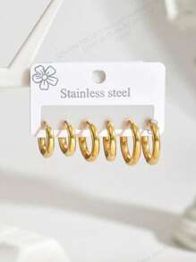 6pcs High-End Simple Stainless Steel Hoop Earrings Six Pieces Set Combination Set