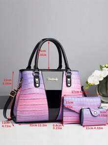 New 25-Year-Old Painted Stone Pattern Color-Matching Random Patterns European And American Fashionable Personalized Women's Handbag Three Pieces Set - Purple - View 3