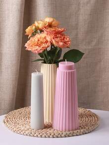 条纹高矮硅胶花瓶模具套装，优雅的设计，大号圆形硅胶干花花瓶模具 - 多功能混凝土和石膏工艺铸造工具，适用于树脂、石膏和水泥铸造 - DIY 工艺品和家居装饰必备