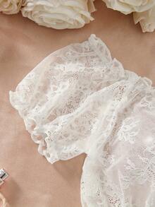 Women's Sweet And Seductive  Bra Set- Sheer White Floral Lace Bra With Bow Detail, Breathable & Comfortable - trắng - Xem 5