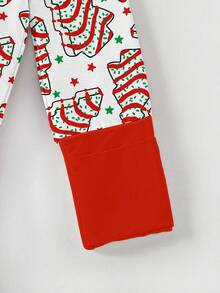 Baby Bamboo Fiber Zip-Up, Christmas Tree Cake Print Romper, All-Season Knit Fabric Skinny Fit With Zipper Detail, Boy Baby Girl Clothes, Perfect For Outdoor