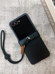 奢华简约黑色手机壳，带钥匙扣挂绳，兼容三星 Galaxy Z Flip 5/6、Z Flip 6、ZFlip 5、Zflip6，防震、防水、防摔、防刮花 - 黑色 - 查看 3