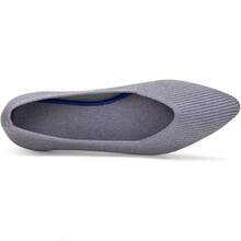 Womens Flat Shoes Classic Pointed Toe Flats Knitted Dress Shoes Soft Comfortable Dressy Flats Women - 灰色條紋 - 查看 8