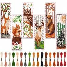 6 Stücke Wald Tiere Thema Kreuzstich Lesezeichen DIY Handwerksset - Beinhaltet Fuchs, Eichhörnchen, Eule, Wolf, Braunbär Kreuzstich Muster - Enthält 6 bedruckte Kreuzstich Stoffe, reichlich Stickgarn, Nähwerkzeuge (Zufallsfarbe) und englische Anleitung - Geeignet für Näh-Bastler und Anfänger - Kann als Heimdekoration oder Lesezeichen verwendet werden
