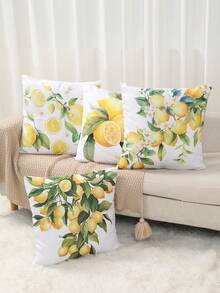 4个45*45厘米黄色柠檬图案装饰枕套，夏季风格图案枕套，柔软桃皮绒方形靠垫套，适合派对装饰、生日礼物、家居装饰、房间装饰、椅子装饰、客厅装饰等。不含枕芯。 - 檸檬抱枕套 - 查看 7