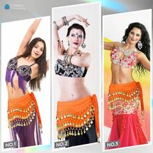 Chiffon Belly Dance Hip Scarf With 128 Coins For Yoga Class - Orange - View 2