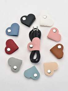 3/6/8pcs Mixed Color Heart Shaped Cord Organizer, Earphones Headphones Cable Winder Organizer, PU Leather Cable Organizer, Heart Shaped PU Leather Cable Ties, Button Design, Waterproof, Lightweight, Large Capacity Portable Accessory, Travel Essentials, Perfectly Compatible With Mobile Data Cables And Headphone Cables