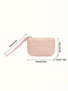 1pc Customized Women's Straw Clutch Bag, Can Customize Your Name, Bohemian Style Summer Beach Bag With Zipper, Wrist Strap Wallet, Fits Phone, Coins & Keys - Lightweight, Washable, Polyester Lining - Khaki/Beige, Beach Accessory | Bohemian Style | Straw Material, Beach Bag - Multicolor - View 7