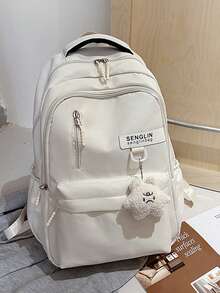 学校旅行笔记本电脑背包轻便包可爱耐用休闲包适合男孩和女孩大学背包大容量便携式背包适合户外、旅行、徒步旅行、无吊坠的书包。 - 白色 - 查看 5