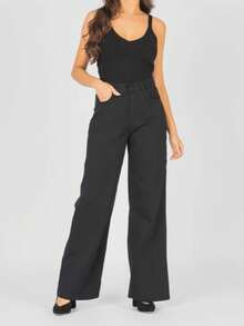 Women's Wide Leg Jeans - Black 2 - View 2
