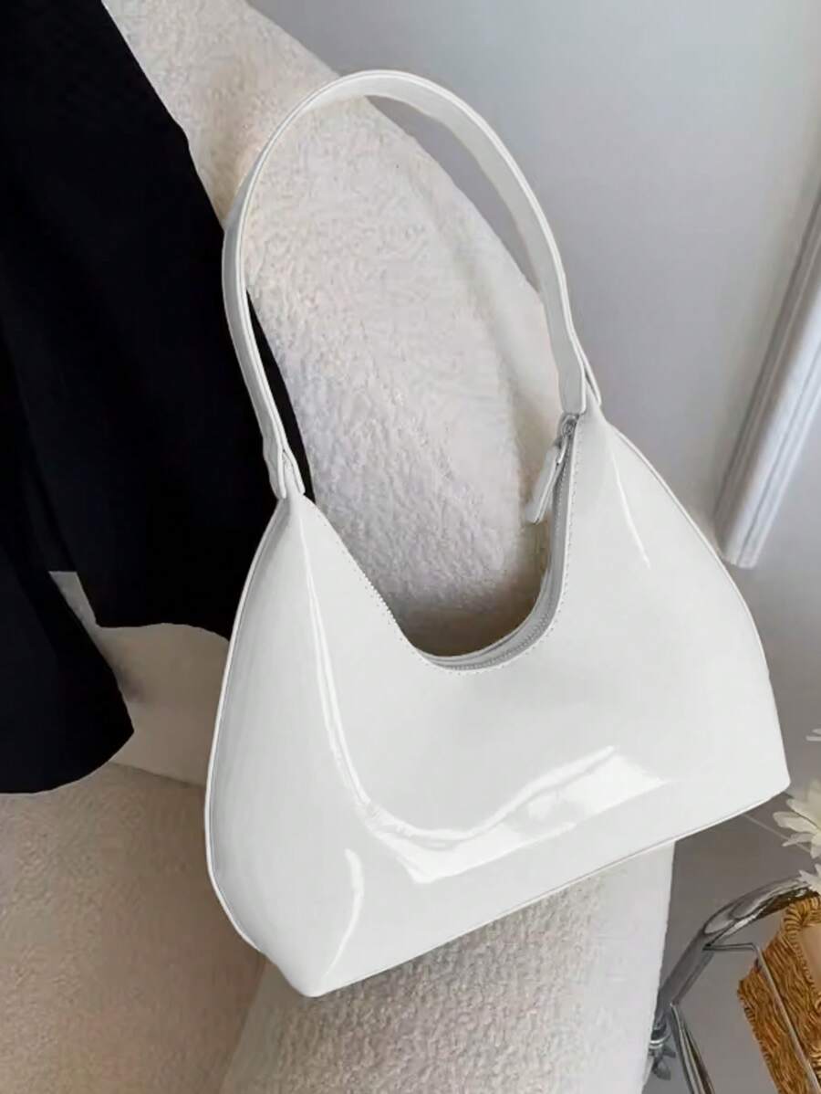 Bolsa Feminina Retro Brilhante de Ombro Fechamento em Ziper