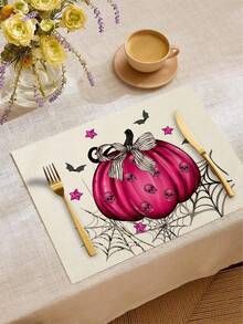 4pcs/6pcs/60pcs Halloween Placemats, Pink Pumpkin, Spider Web, Skull, Bat & Letter Linen Placemats, Dirt-Resistant For Home, Restaurant, Dining Decoration - Multicolor - View 6