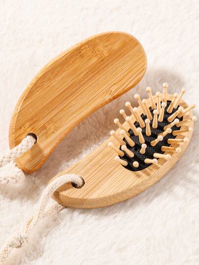 WANMEI Meridian Massage Comb 1PC Mini Pocket Wooden Paddle Hair Brush – Petal-Shaped Solid Wood Scalp Massager Brush With Air Cushion – Compact And Portable Detangling Comb For Daily Hair Care, Travel, And Makeup Use