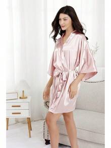 Women Silky Satin Robe Wedding Bridal Party Bride Bridesmaid Robes Kimono Loungewear Dressing GownsHalloween Christmas New Year 2026 - 灰色 - 查看 8