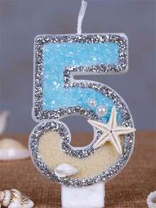 1pc Digital Candle, Beach Starfish Birthday Cake Shaped, Paired With Party Candles, Creates Summer Theme Ambiance - Multicolor - View 9