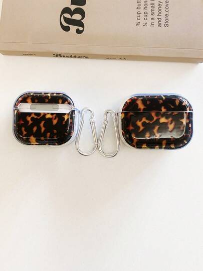 双面黑色豹纹透明耳机盒，动物图案元素耳机盒，透明TPU材质耳机盒，附赠1个耳机盒挂钩。兼容保护套、耳机、Pro（第二代）、3、Pro、1/2、4
