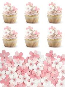 60pcs-Edible Cherry Blossoms Cupcake Toppers Edible Cherry Blossoms Flowers Cake Decorations Wafer Paper Flowers Cupcake Topper For BabyShower Wedding Birthday Party Decorations Supplies Colorful,Spring Theme Party