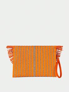 Boho-Stil geflochtene schwarze Clutch Tasche, neue Sommer Stroh Umschlag Tasche, Fransen Handtasche für den Urlaubsstrand
