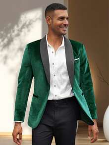 Men's Two-Tone Business Casual Long Sleeve Blazer - Green - View 3