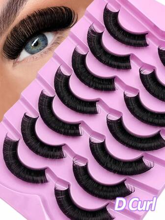 7 par D-lockögonfransar, tjocka volym- och lockiga lösögonfransar, fluffiga ryska remsor, bekväma att bära, för daglig smink, förlängning, återanvändbara remsor, lösögonfransar