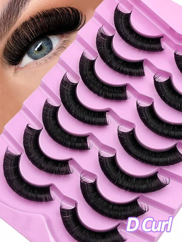 Asiteo 7对D卷浓密蓬松假睫毛，自然妆效，佩戴舒适，适合日常妆容，可重复使用。