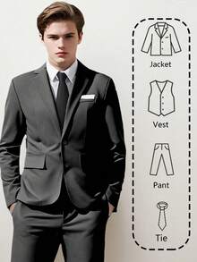 Teen Boys Suits 4-Pieces Suit Set Toddler Tuxedos Dresswear Ring Bearer Outfit Wedding Blazer Vest Pants Tie Formal Suits For Teen Boy Black Size 6-16Y - màu đen - Xem 5