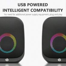 HP Wired Computer Speakers, 5W X 2, Compact Body With Deep Bass, Built-In Colorful LED Lights, Stereo USB Powered Multimedia Speaker With Bottom Bass Radiator, Suitable For Desktop PC, Laptop, Mobile Phone, Gaming - one-size - View 4