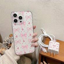 1pc [5pcs Case Set] Phone Case: 5pcs Transparent Case Set With Sweet Heart, Polka Dot, Heart, Bow Pattern + Charger Head Cover + Cable Protector + Storage Strap, TPU Anti-Drop Protective Case For  6/7/8/X/Xs/XR/XS Max/11/12/13/14/15/16 Pro Max Valentine's Day Phone Cases  Case  17 Pro Max Case  16 Case - 混合顏色 5 - 查看 5