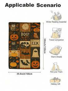 Halloween1pc Retro Card Ventilation Flannel Blanket, Printed With Pumpkin, Owl, Black Cat Elements Throw Blankets, Blanket For Bed, Tapestry, Suitable For Home Decor, Bedroom Decor, Room Decoration Stuff, Living Room Decor, Picnic Blanket, Best Friend Gifts, Bed,Birthday Present.
