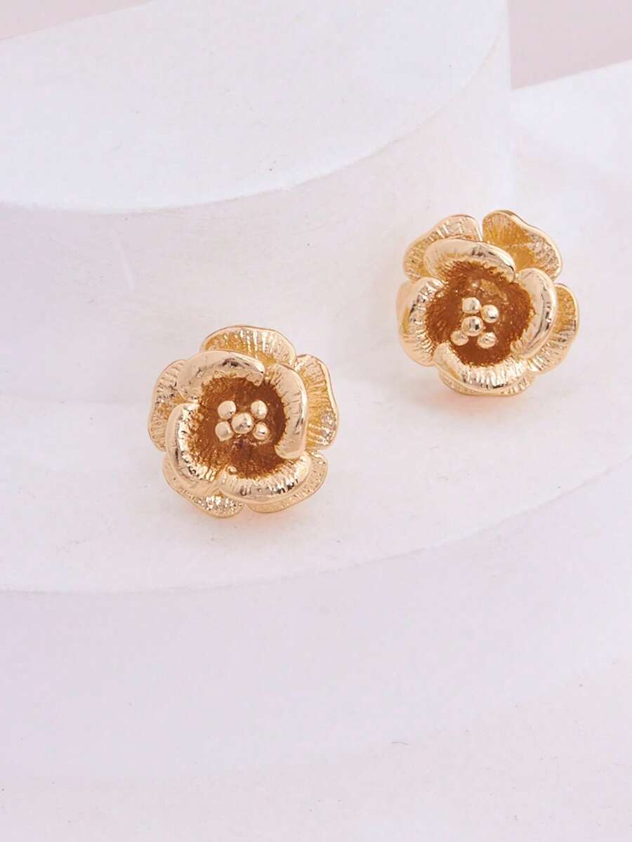 1 对时尚 18K 玫瑰金镀花耳钉，适合婚礼、节日、派对、送礼