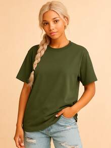 Women's Plain Oversized T-Shirt - Green - View 1