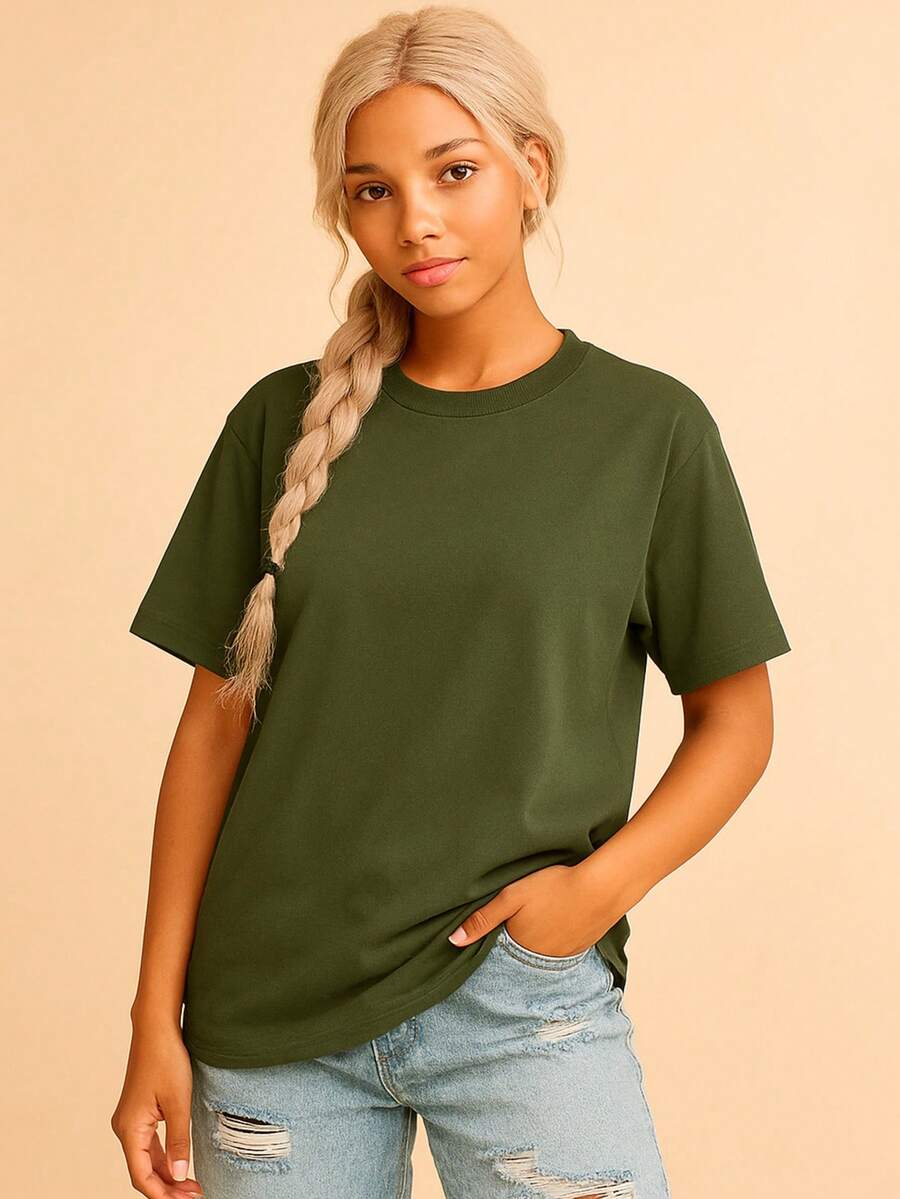 Women's Plain Oversized T-Shirt - Green - View 1