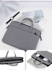 带大容量天鹅绒收纳袋的笔记本电脑包，男女通用商务公文包，防震笔记本电脑内胆，适合返校使用的学校用品包，适合学校工作的笔记本电脑包，女士 Mac Book 保护套，兼容 Mac Book 保护套，大学必备品 - 黑色 - 查看 4