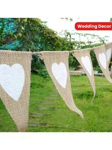 Rustic Heart Burlap Triangle Flags - DIY Party & Wedding Decor, Background Photography Decor Bunting,Perfect For Outdoor Events, Anniversaries, Birthdays, Halloween, Christmas, Valentine's Day - Multicolor - View 3