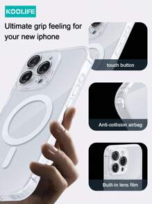 1pc Koolife Magnetic Wireless Charging Full Body Protective Case With Lens Film, Anti-Fall Airbag, PC+TPU Material, Compatible With Apple 17 Pro Max/17/17 Pro/17 Air/11/12/12 Pro/12 Plus/13/13 Pro/13 Pro Max/14/14 Pro/14 Pro Max/15/15 Plus/15 Pro/15 Pro Max/16/16 Plus/16 Pro/16 Pro Max/16e - White - View 3