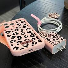5-Piece Leopard Print Phone Accessories Set: 1 Phone Case, 1 Charger Case, 2 Cable Holders, 1 Cable Strap, Compatible With IPhone 16/16 Pro/16 Pro Max/16 Plus/11/11 Pro/11 Pro Max/12/12 Pro/12 Pro Max/13/13 Pro/13 Pro Max/14/14 Pro/14 Plus/14 Pro Max/15/15 Pro/15 Plus/15 Pro Max Nan Cable Protector Charger Accessories - Pink - View 6