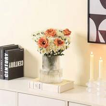 1Pc Elegant Striped Glass Vase, Modern Minimalist Glass Vase, Cylindrical Design, Suitable For Home Decor, Rome Decorations, Restaurant Table Centerpiece Decoration, Garden Decor, Wedding Decor And Birthday Party Gifts Room Decor Flower Vase - Clear - View 2