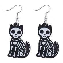 1 Pair Gothic Style Skull, Flamingo, Dog, Cat Pendant Earrings For Women, Vintage Wooden Double-Sided Earrings, Halloween Party Gift