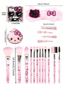 Sanrio 1pc/2pcs/4pcs/12pcs Hello Kitty Pink Girl Series Makeup Brush Set, KT Puff, Folding Double-Way Mirror, Handheld Mirror, Makeup Brush, Washing Hair Band, Bang Clip, Air Cushion Comb, Suitable For Beach Vacation, Camping Trip, Backpacking Europe, Holiday Gift Guide, Can Be Used As Mother's Day And Graduation Season Gifts