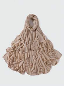 1条女士纯色褶皱休闲围巾，弹力透气针织小长围巾，可作头巾、披肩，保暖防晒，适合搭配连衣裙