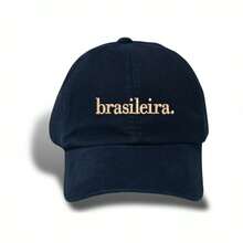 Unisex Dad Hat In 100% Cotton Twill, Personalized Brazilian Curved Brim. - Navy Blue Embroidered Beige - View 1