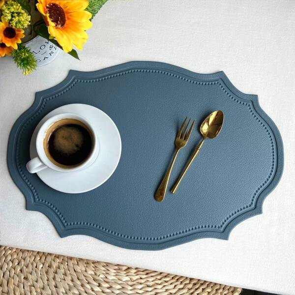 1/4/6pcs Beige Lace Irregular Placemats, Table Decor Dining Pad, Faux Leather Wedding Gift Placemats