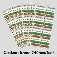 60pcs/ 120pcs/ 180pcs/ 240pcs Custom Name Sticker, Cartoon Small Fresh Cute Waterproof Modern School Supplies Label, Back To School, School Supplies, Paper Name, Category Sticker, Number Category, Customized Waterproof Name Labels For School Supplies, Personalized Stickers For Water Bottles, Lunch Boxes, And Personal Items, Warm Ambience, Autumn Home Refresh, Xmas Decoration