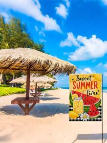 1 pieza - Bandera de jardín de bienvenida al verano: Decoración de estandarte decorativo para la época dulce del verano para fiestas en la playa, patio, festival al aire libre o en interiores, decoración estacional vibrante para el hogar