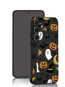 1 Pack Halloween Pumpkin Lamp, Skull, Bat, Ghost, Cobweb Printed Anti-Drop Anti-Slip Black Phone Case, Compatible With IPhone, Compatible With Honor, Compatible With Redmi, Compatible With Galaxy, Phones Waterproof Shockproof Scratch Resistant - Black - View 2